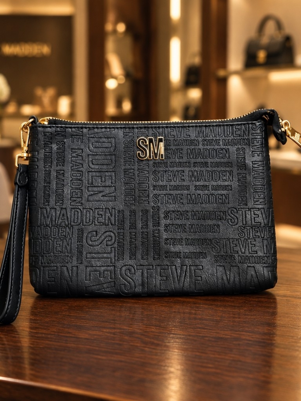 Steve Madden Black Brylan  Envelope Wristlet Clutch Purse Bag